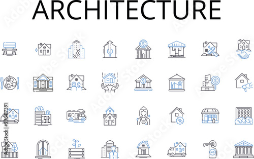 Architecture line icons collection. Engineering, Building, Designing, Planning, Construction, Layout, Structure vector and linear illustration. Infrastructure,Forming,Development outline Generative AI