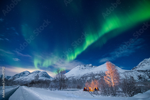 Northern lights Tromso camp fire