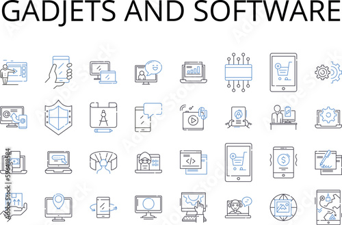 Gadjets and software line icons collection. Devices, Tools, Appliances, Programs, Applications, Utilities, Platforms vector and linear illustration. Systems,Equipment,Instruments outline Generative AI