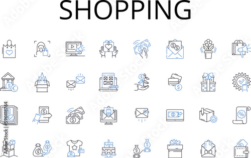 Shopping line icons collection. Retail therapy, Buying spree, Consumer culture, Retail therapy, Splurging spree, Bargain hunting, Retail excursion vector and linear illustration. Generative AI