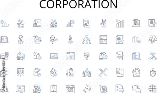 Corporation line icons collection. Medications, Prescriptions, Vaccines, Antibiotics, Drugs, Remedy, Cure vector and linear illustration. Tablet,Capsule,Syrup outline signs set Generative AI