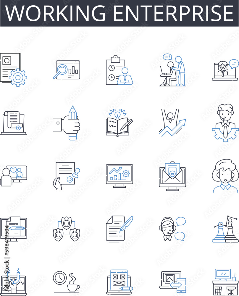 Working enterprise line icons collection. Active business, Live company, Functioning corporation, Operating venture, Running establishment, Operational organization, Busy enterprise Generative AI