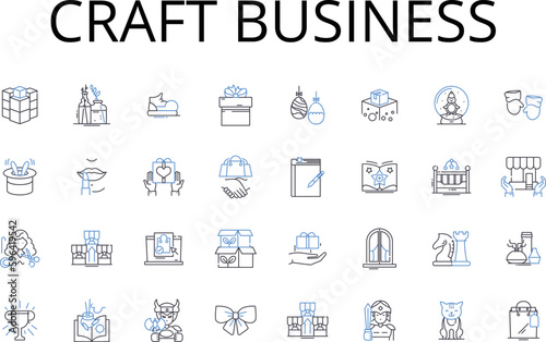 Craft business line icons collection. Handmade venture, Art marketplace, Custom design, Home studio, DIY enterprise, Creative pursuit, Boutique trade vector and linear illustration. Generative AI