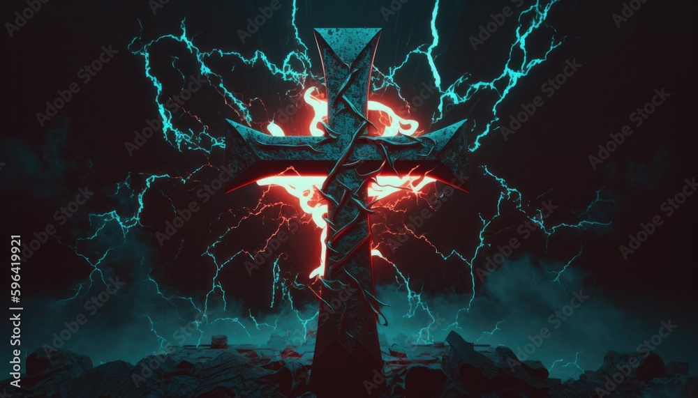 Satanic cross scary creative fantasy background concept generative ai