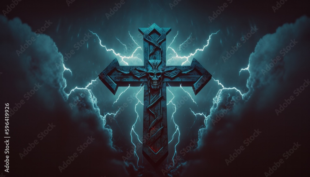 ภาพประกอบสต็อก Satanic cross scary creative fantasy background concept