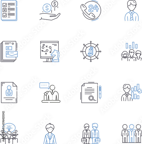 Daily grinders line icons collection. Routine, Monotonous, Workaholic, Busy, Dedicated, Perseverance, Consistency vector and linear illustration. Hustle,Relentless,Ambitious outline Generative AI