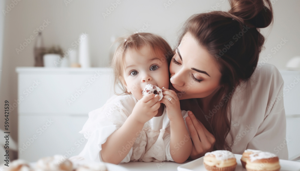 Single mom with her adorable young daughter, spending time together. Mom and daughter concept. Generative AI illustrations Single mom with her adorable young daughter, spending time together. Mom and daughter concept. Generative AI illustrations