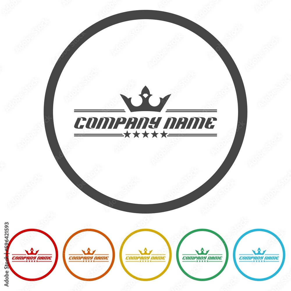 Company name logo. Set icons in color circle buttons