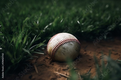 Baseball on grass. Generative AI