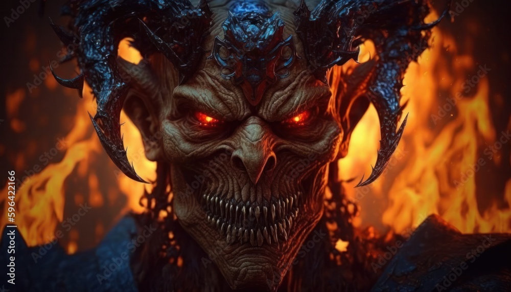Scary monster demon in hell character concept with fire around generative ai