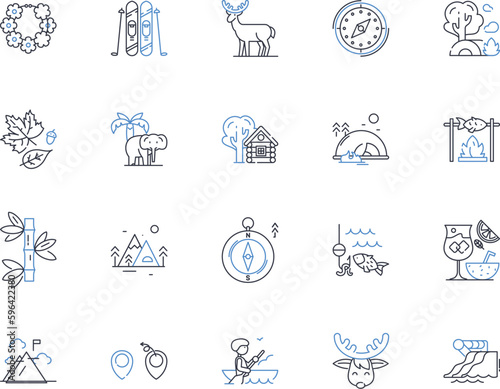 Arctic tundra excursion line icons collection. Ice, Snow, Permafrost, Wildlife, Aurora, Adventure, Glacier vector and linear illustration. Expedition,Northern Lights,Cold outline signs Generative AI