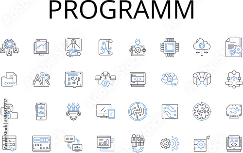 Programm line icons collection. Project, System, Application, Application software, Software program, Computer software, Coding software vector and linear illustration. Language Generative AI