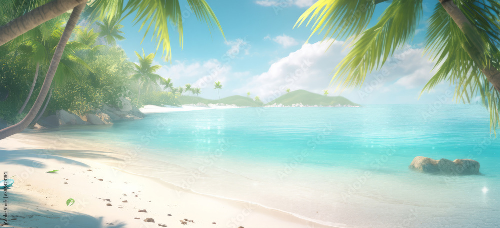 Tropical beach background. Illustration AI Generative.