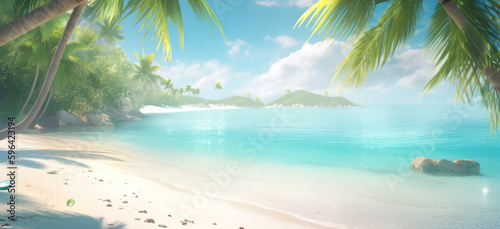 Tropical beach background. Illustration AI Generative. © ArtCookStudio