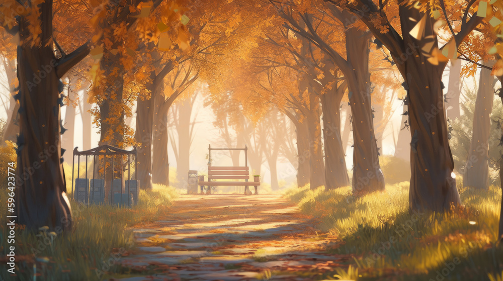 Fototapeta premium Autumn park. Illustration AI Generative.