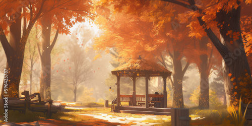 Autumn park. Illustration AI Generative.