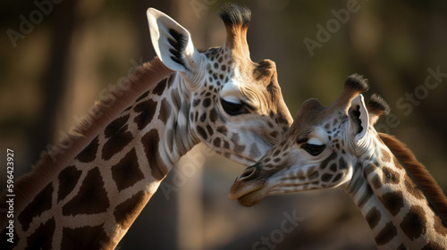 mother and baby giraffe. Generative AI