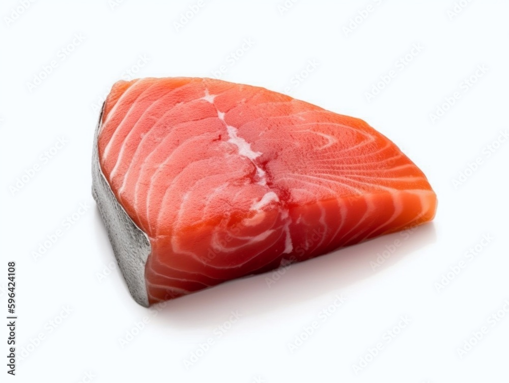 Raw salmon fillet isolated on a white background.