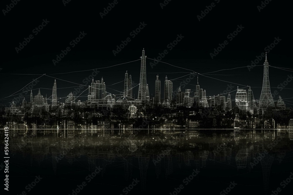 Outline of Belem's skyline in a single line. Generative AI