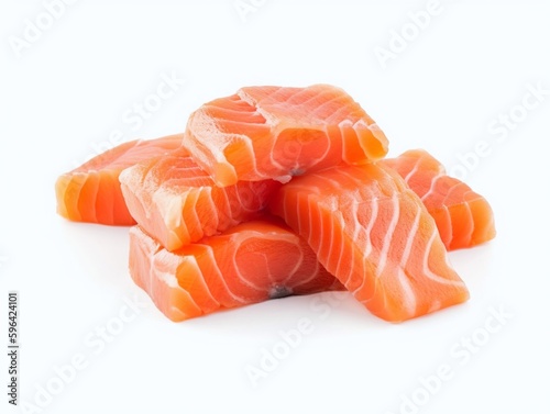 Slices of salmon isolated on white background.