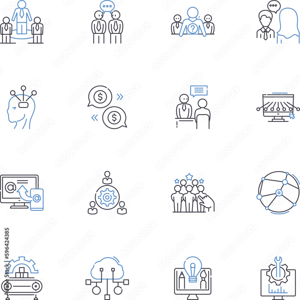 Synergy line icons collection. Collaboration, Integration, Cooperation, Synchronization, Harmony, Unity, Coherence vector and linear illustration. Interdependence,Amplification,Fusion Generative AI