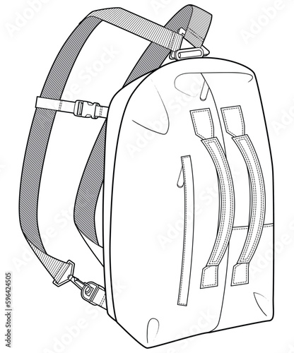 performance backpack flat sketch vector illustration technical cad drawing template