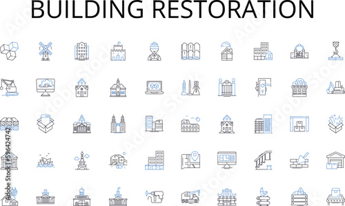 Building restoration line icons collection. connection, browsing, online, world, nerk, web, cyber vector and linear illustration. digital,virtual,technology outline signs set Generative AI