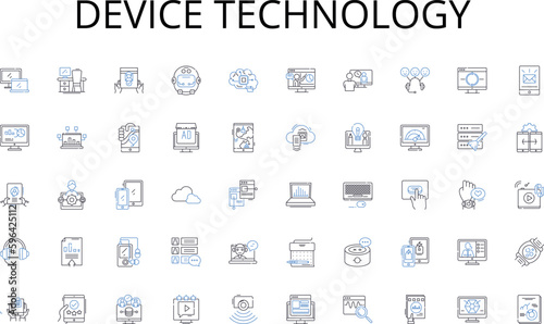 Device technology line icons collection. Traffic, Transit, Walk, Carpool, Bike, Train, Subway vector and linear illustration. Rush,Gridlock,Ferry outline signs set Generative AI