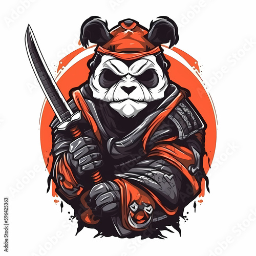Panda Warrior Gaming Logo. Generative AI