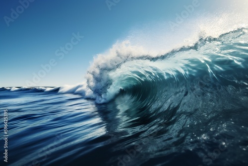 wave water cool nature blue ocean liquid crash surfing sea. Generative AI.