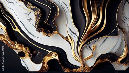 Refined Marble and Gold Wallpaper, Elegant Abstract Image with Opulent Textures and Luxurious Accents - Toon Shading. Generative AI