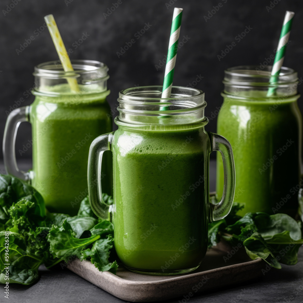 Green smoothie. Illustration Generative AI.