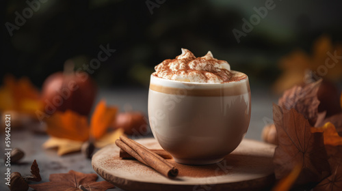 Pumpkin autumn latte. Illustration AI Generative