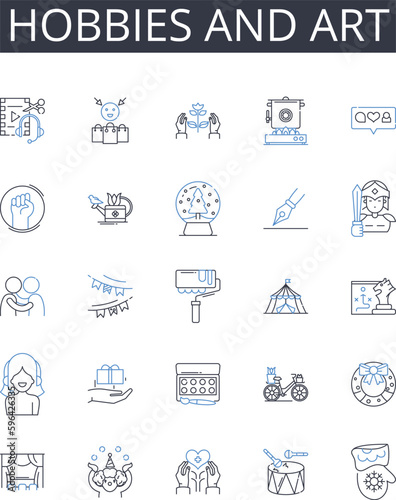 Hobbies and art line icons collection. Interests, Pastimes, Leisure activities, Spare-time pursuits, Recreations, Amusements, Entertainment vector and linear illustration. Generative AI