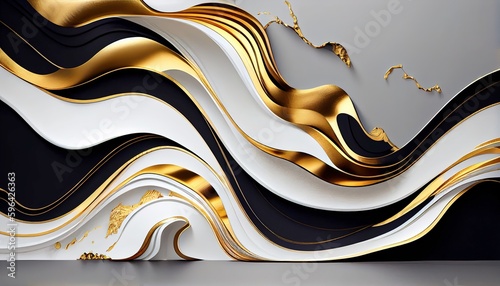 Refined Marble and Gold Wallpaper, Elegant Abstract Image with Opulent Textures and Luxurious Accents - Toon Shading. Generative AI