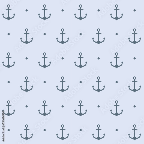 Seamless marine pattern. Black nautical anchor. Light blue vector background