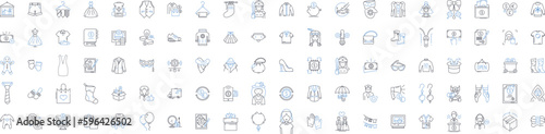 Apparel manufacturing line icons collection. Textiles, Garments, Production, Sewing, Fabrication, Design, Cutting vector and linear illustration. Manufacturing,Stitching,Fashion outline Generative AI