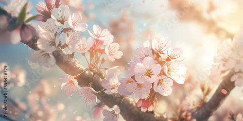 Cherry blossom background. Illustration AI Generative.