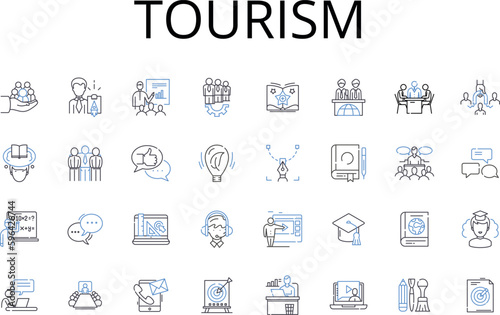 Tourism line icons collection. Travel Industry, Vacation Business, Hospitality Sector, Sightseeing Market, Excursion Business, Leisure Industry, Holiday Market vector and linear Generative AI