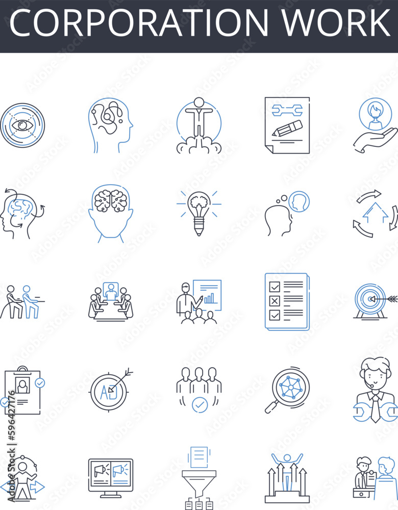 Corporation work line icons collection. Business labor, Company employment, Organization job, Association career, Agency task, Firm function, Enterprise profession vector and linear Generative AI