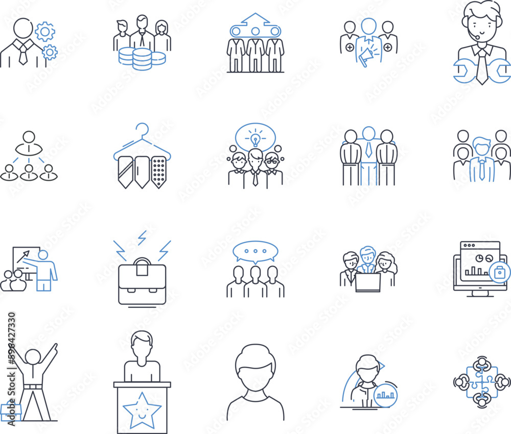 Business affairs line icons collection. Finance, Management, Entrepreneurship, Investment, Marketing, Operations, Strategy vector and linear illustration. Generative AI