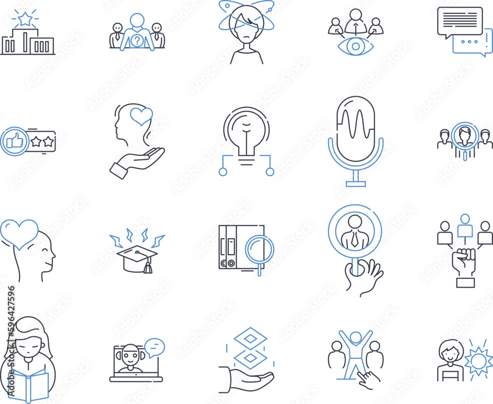 Synchronized studying line icons collection. Collaboration, Timing, Coordination, Accountability, Camaraderie, Synergy, Motivation vector and linear illustration. Generative AI Synchronized studying line icons collection. Collaboration, Timing, Coordination, Accountability, Camaraderie, Synergy, Motivation vector and linear illustration. Generative AI