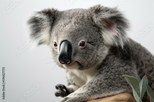 Hyper-detailed cute koala plush on white background. Ultra-wide angle and depth of field. Generative AI