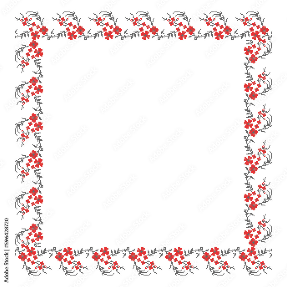 Rectangular frame made of vegetable. floral ornament, a border in the form of a circle from elements of traditional Ukrainian geometric cross-stitch, amulets, for decorating weddings, celebrations