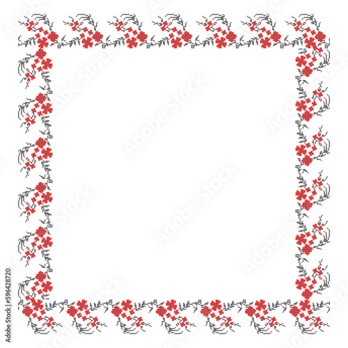 Rectangular frame made of vegetable. floral ornament, a border in the form of a circle from elements of traditional Ukrainian geometric cross-stitch, amulets, for decorating weddings, celebrations