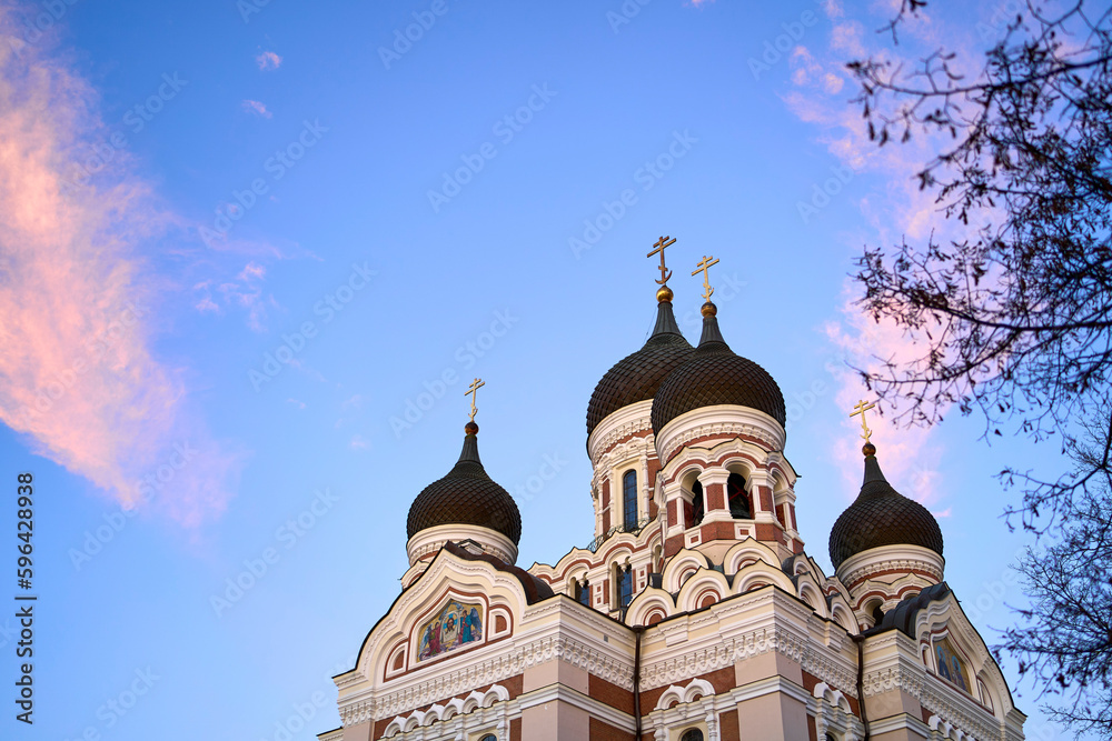 Pink skies over Alexander Nevsky Cathedral, Tallinn, Estonia