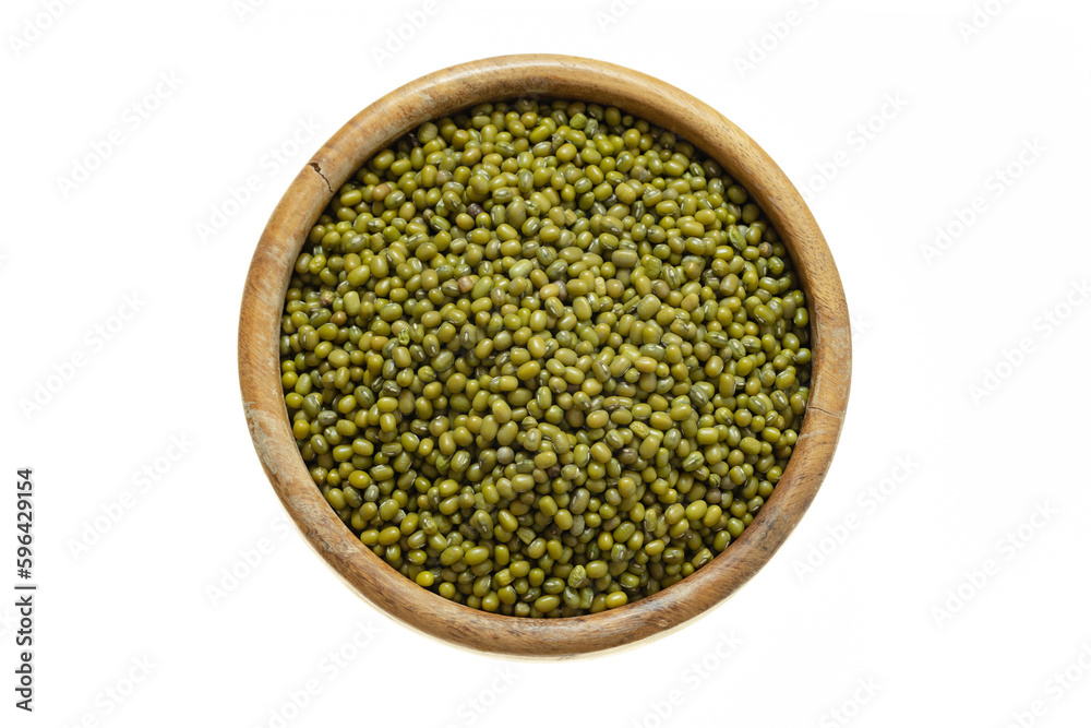 mung beans in a wooden bowl on a white background mung beans in a wooden bowl on a white background
