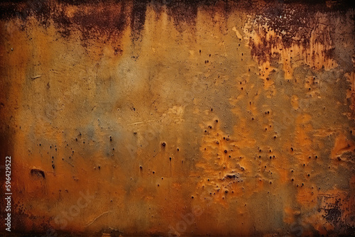 Old Scary Rusty Rough Golden and Copper Metal Surface texture, background for Halloween or haunted house games, created with Generative AI