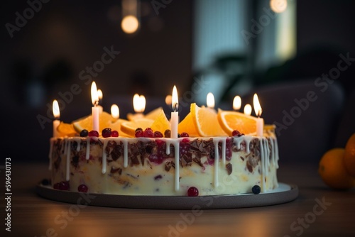 Candles on a cake to celebrate one s birthday. Generative AI