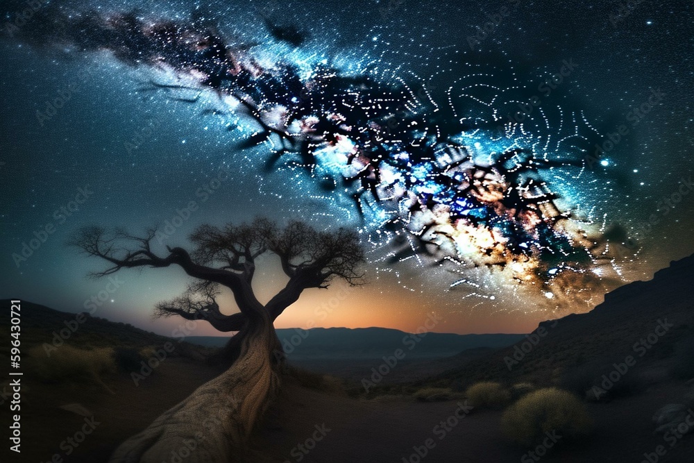 Artistic interpretation of the Milky Way galaxy. Generative AI